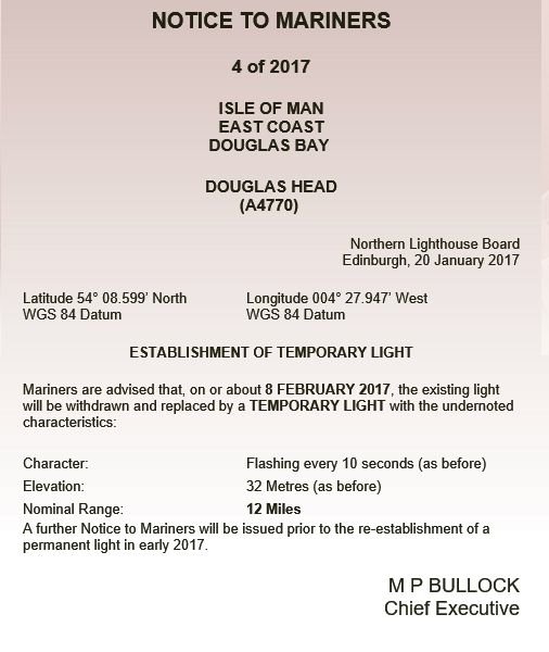Douglas Notice to Mariners 2017